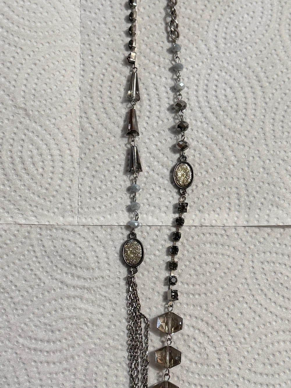 Buckle Silver-Tone Layered Bead & Chain Necklace